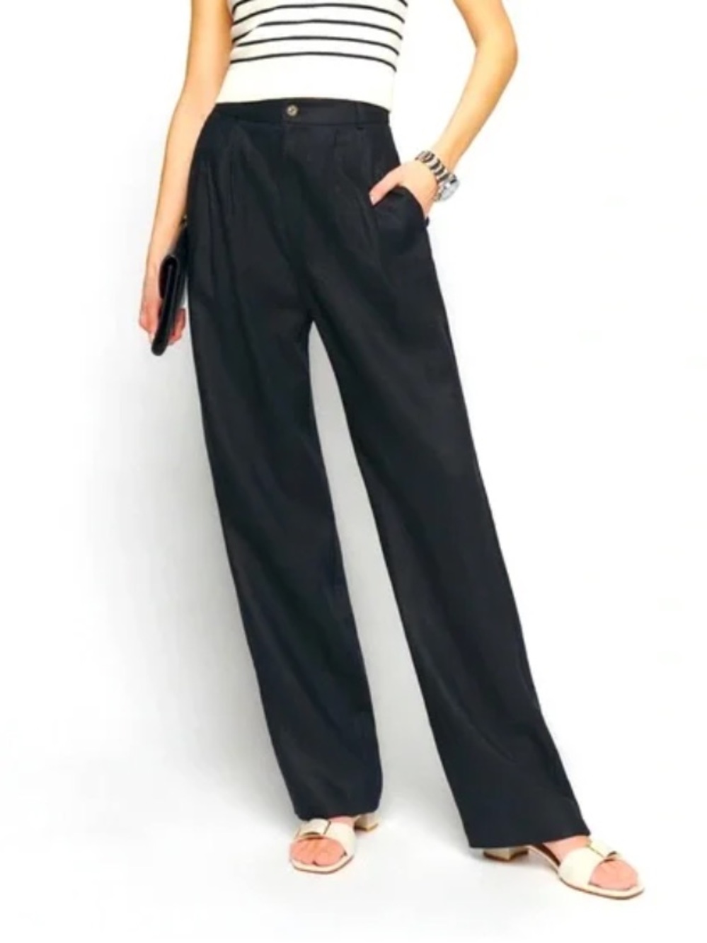 Reformation Mason Linen Pant in black